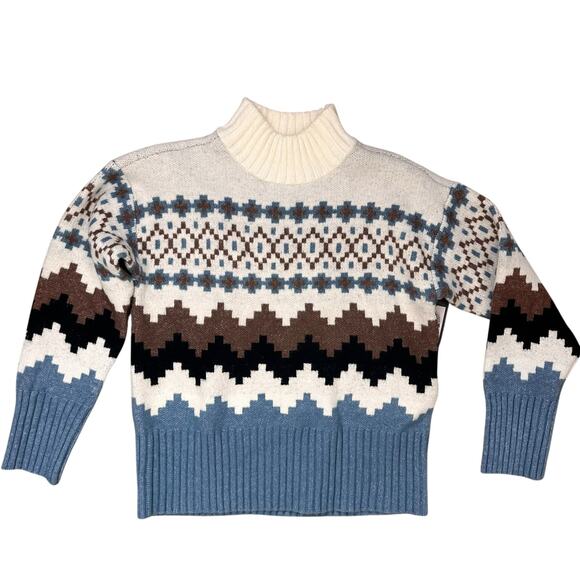 NWT Joseph A Fair Isle Mock Neck Sweater Blue Denim Combo Size Small - Picture 3 of 9
